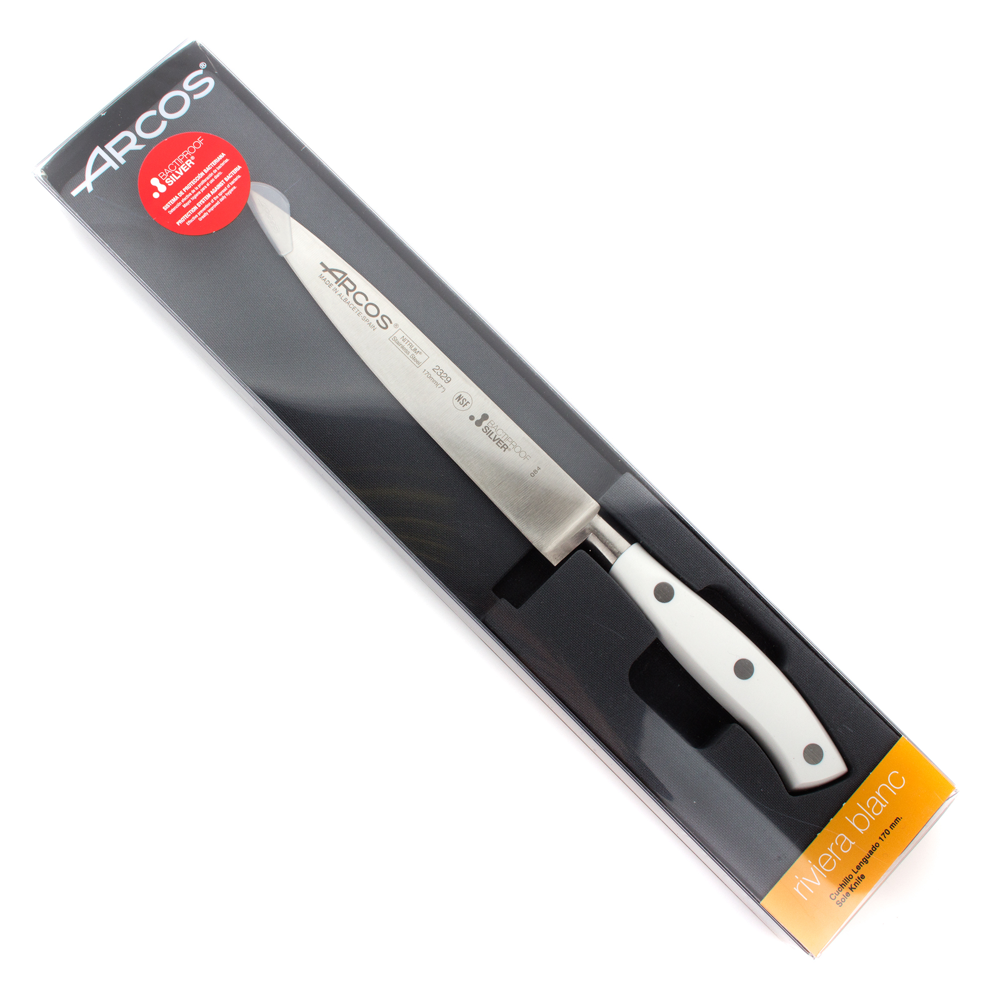Нож кухонный стальной для нарезки филе 17 см ARCOS Riviera Blanca арт. 232924W