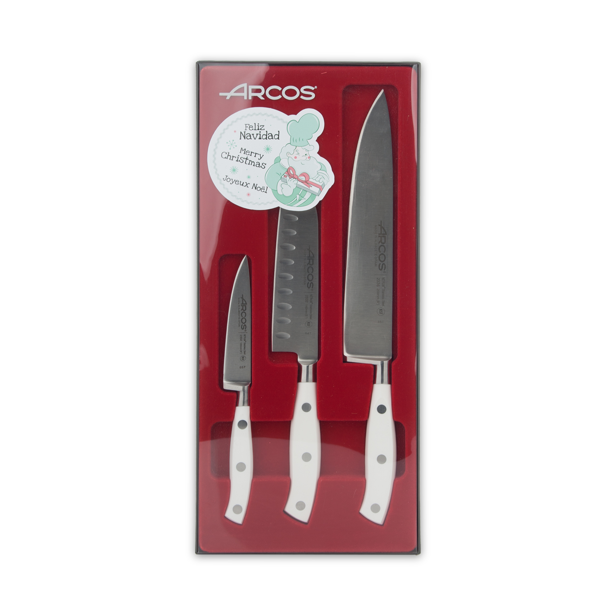 Набор из 3 кухонных стальных ножей ARCOS Riviera Blanca арт. 807600