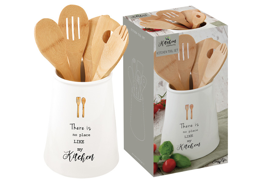 Банка-подставка с кух.инструментами (5 инстр.из бамбука) Kitchen Elements в подарочной упаковке Easy Life AL-56209
Банка-подставка с кух.инструментами (5 инстр.из бамбука) Kitchen Elements в подарочной упаковке Easy Life AL-56209