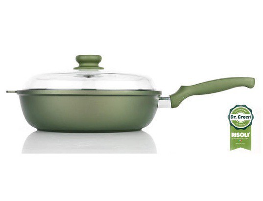 Литая глубокая сковорода со стеклянной крышкой Risoli Dr Green 28см 00105DR/28GS