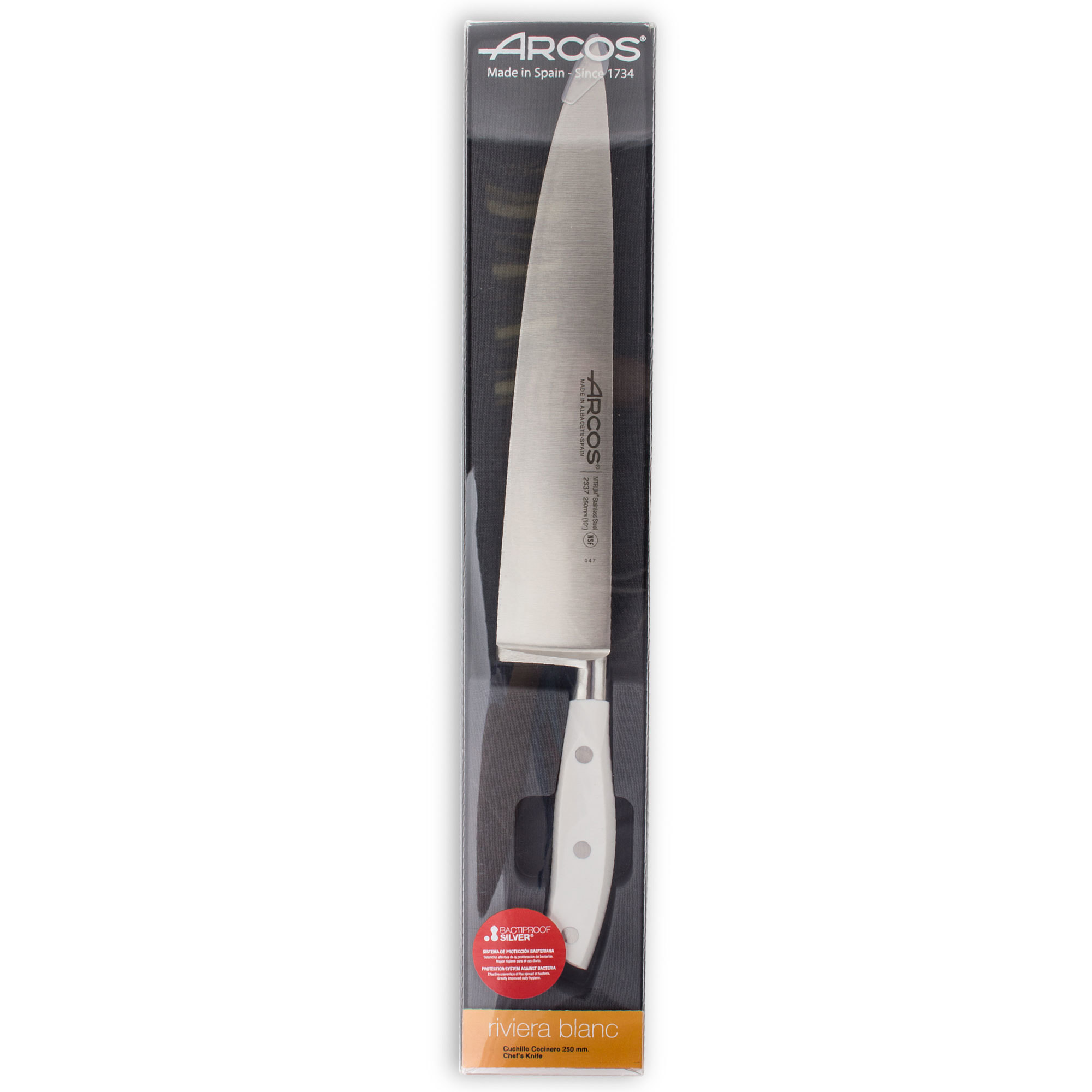 Нож кухонный стальной Шеф 25 см ARCOS Riviera Blanca арт. 233724