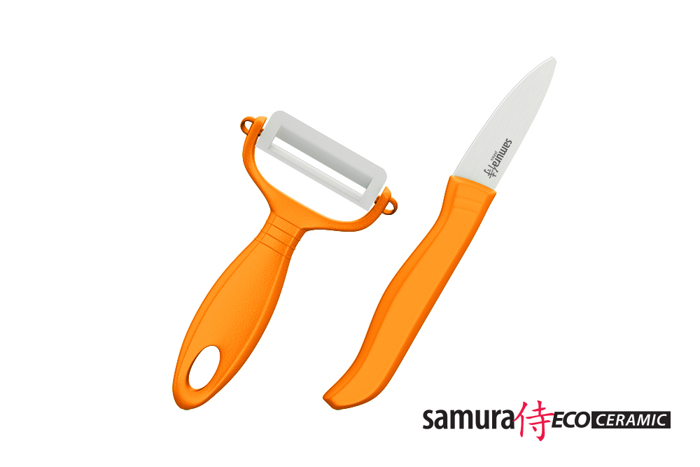 Набор керамический "Фруктовый нож и овощечистка" Samura Eco-Ceramic SKC-011OR