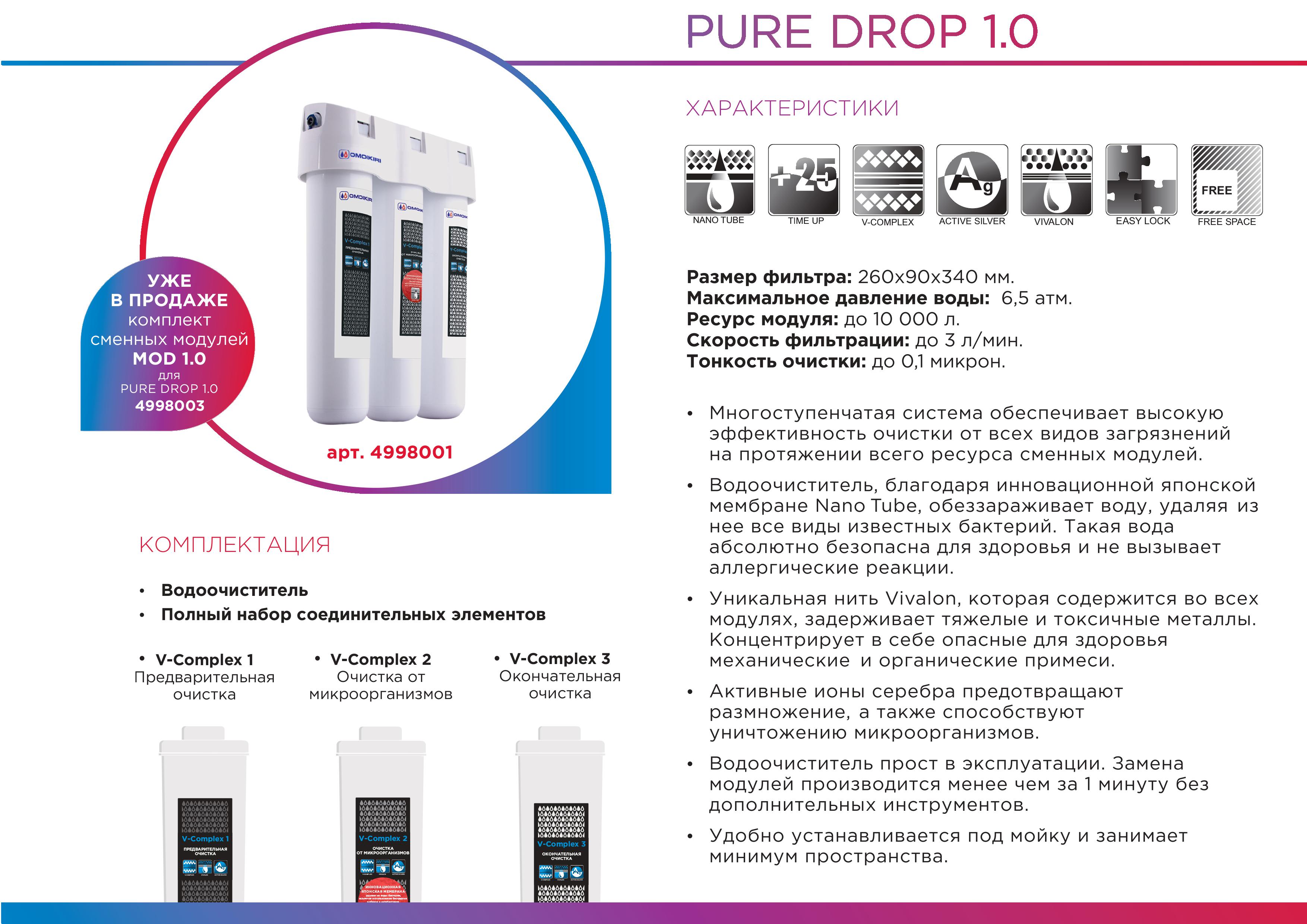 Pure drop 1.0. Omoikiri фильтр Pure Drop 1.0 (4998001). Водоочиститель Pure Drop 1.0. Фильтр Omoikiri Pure Drop 4998004.