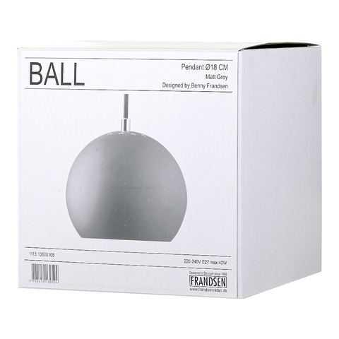 Лампа подвесная Ball, 16х?18 см, темно-серая матовая, черный шнур Frandsen 111513600105