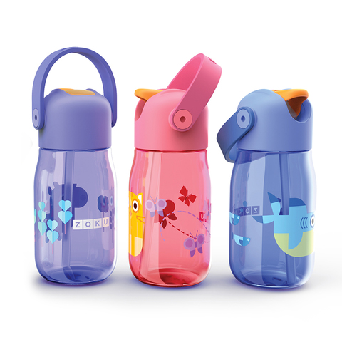 Бутылочка детская с силиконовой соломинкой 415 мл розовая Zoku ZK201-PK
