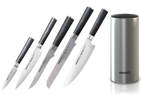 Набор из 5 кухонных ножей Samura Mo-V и металлической подставки 55655413