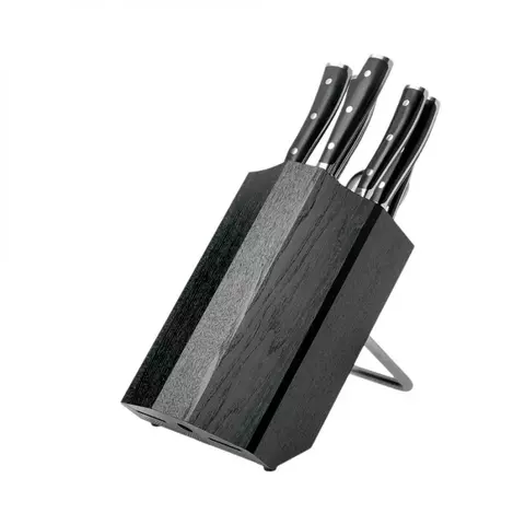 Набор кухонных ножей 6 шт. + мусат + ножницы на черной деревянной подставке WUSTHOF Classic Ikon 	арт.1090370801