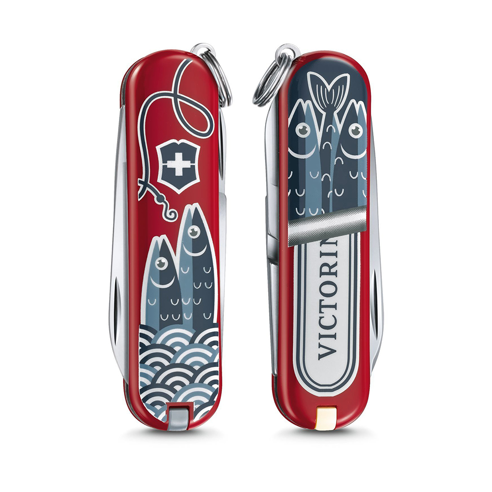 

Нож-брелок Victorinox Classic LE 2019, 58 мм, 7 функций, "Sardine Can" 0.6223.L1901