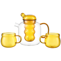 Чайник стеклянный с двумя чашками, 1,2 л, желтый Smart Solutions
