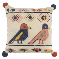 Чехол на подушку в этническом стиле с помпонами и вышивкой Птицы из коллекции Ethnic, 45х45 см Tkano TK20-CC0001