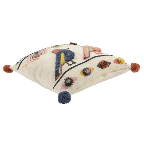 Чехол на подушку в этническом стиле с помпонами и вышивкой Птицы из коллекции Ethnic, 45х45 см Tkano TK20-CC0001