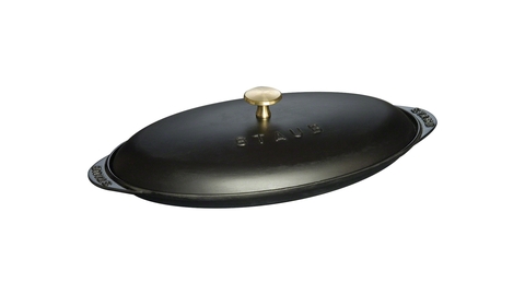 Сковорода Staub овальная для рыбы, 31 см, с чугунной крышкой, черная 1332125