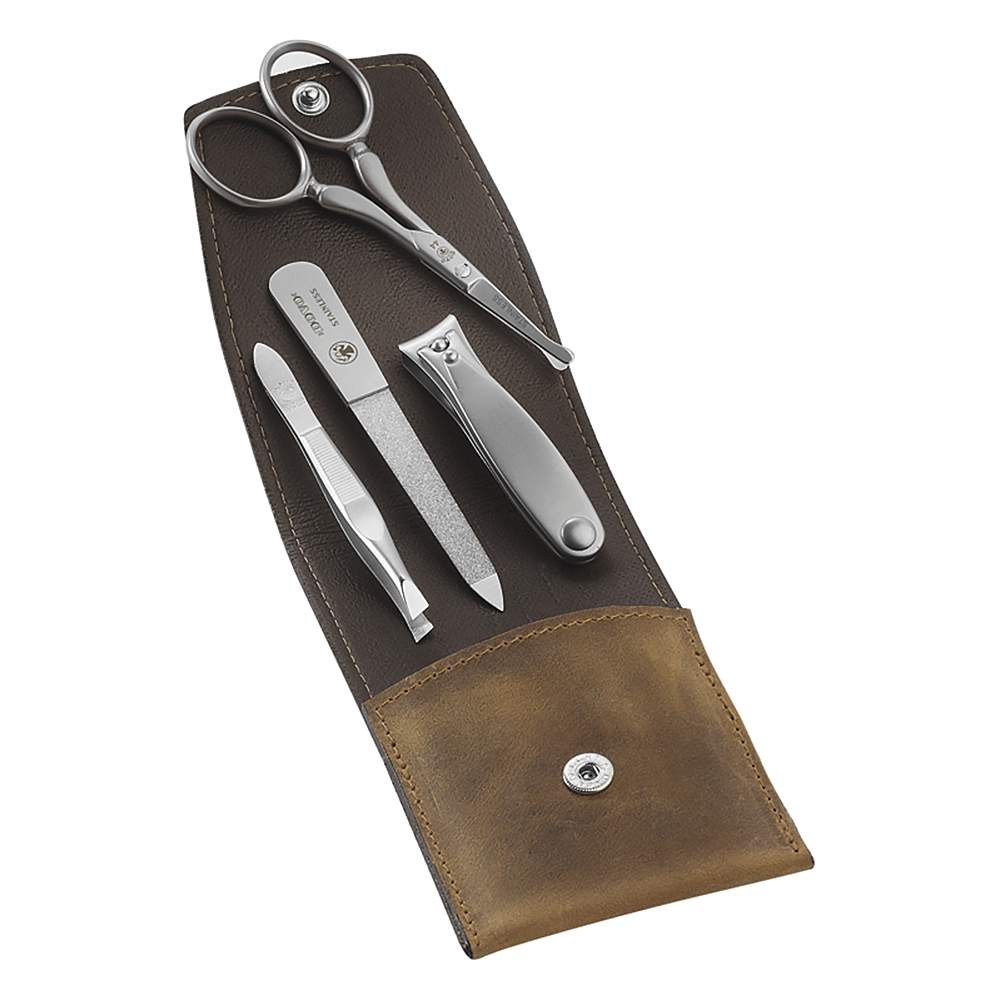 

Маникюрный набор Dovo, 4 предмета, цвет коричневый, кожаный футляр 4033066