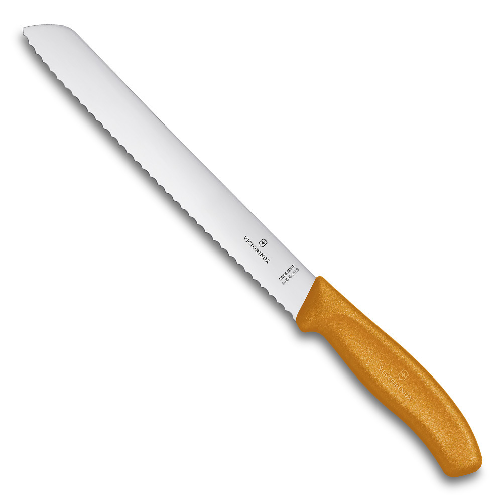 

Нож Victorinox для хлеба 21 см волнистое, оранжевый, в блистере 6.8636.21L9B