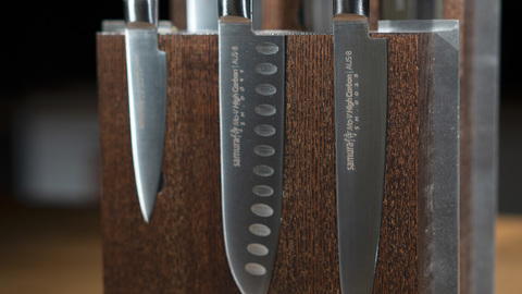 Комплект №2 из 6 ножей Samura Mo-V и коричневой подставки