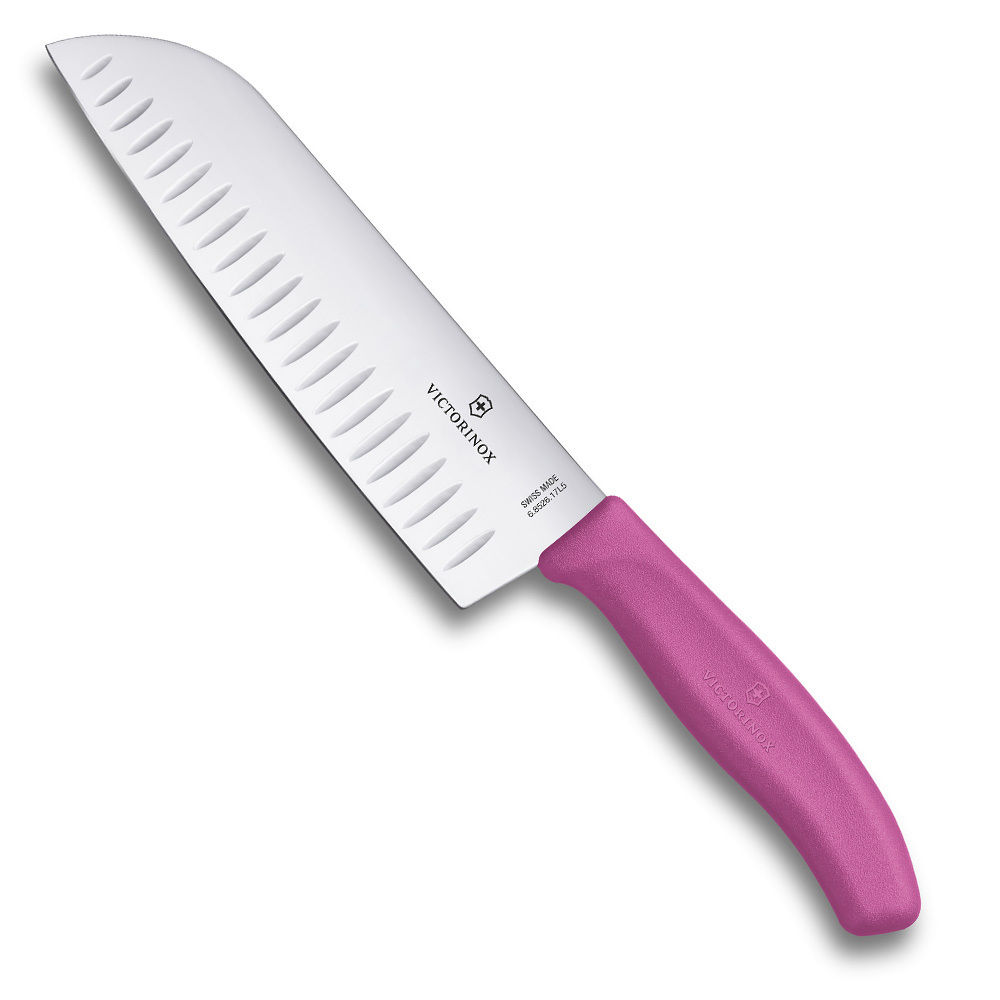 

Нож Victorinox сантоку 17 см рифленое, розовый, в картонном блистере 6.8526.17L5B