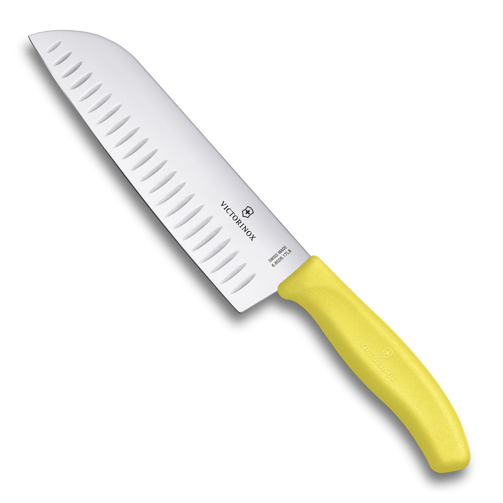 

Нож Victorinox сантоку 17 см рифленое, желтый, в картонном блистере 6.8526.17L8B