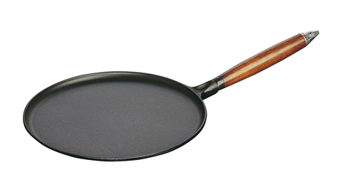 Сковорода для блинов Staub черная, с деревянной ручкой, 28 см ,с приспособлением для размазывания теста  1212823