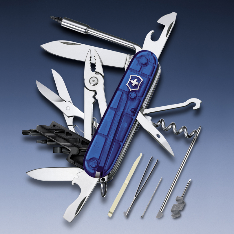 

Нож Victorinox CyberTool, 91 мм, 34 функции, полупрозрачный синий 1.7725.T2
