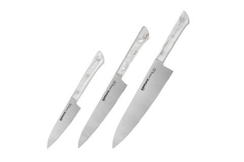 Набор ножей для кухни Samura HARAKIRI / комплект из 3 кухонных ножей (овощной, универсальный, Шеф) SHR-0220W