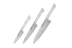 Набор ножей для кухни Samura HARAKIRI / комплект из 3 кухонных ножей (овощной, универсальный, Шеф) SHR-0220AW