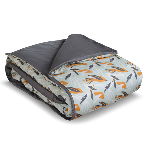 Комплект постельного белья полутораспальный из сатина темно-серого цвета в принтом Birds of Nile из Tkano TK20-DC0005