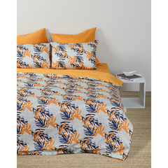 Комплект постельного белья полутораспальный из сатина цвета шафрана с принтом Leaves из коллекции Wi Tkano TK20-DC0006