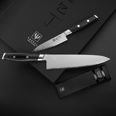 Набор из 2 кухонных ножей (3 слоя) YAXELL MON и точилки арт. YA36300-003