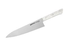Шеф нож c серрейторным лезвием для нарезки мяса, рыбы, овощей и фруктов / кухонный нож / поварской нож для кухни Samura HARAKIRI 208мм SHR-0086AW