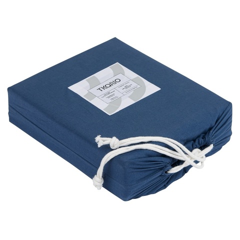 Комплект постельного белья полутораспальный темно-синего цвета из органического стираного хлопка из коллекции Essential Tkano TK20-BLI0007