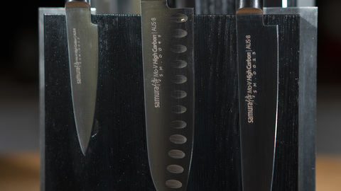 Комплект №2 из 6 ножей Samura Mo-V и черной подставки