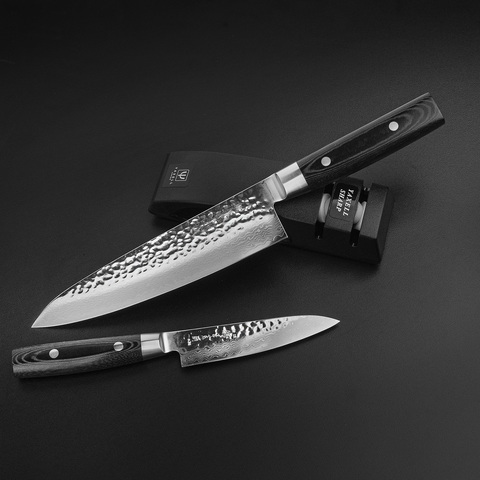 Набор из 2 кухонных ножей (37 слоев) YAXELL Zen и точилки арт. YA35500-003