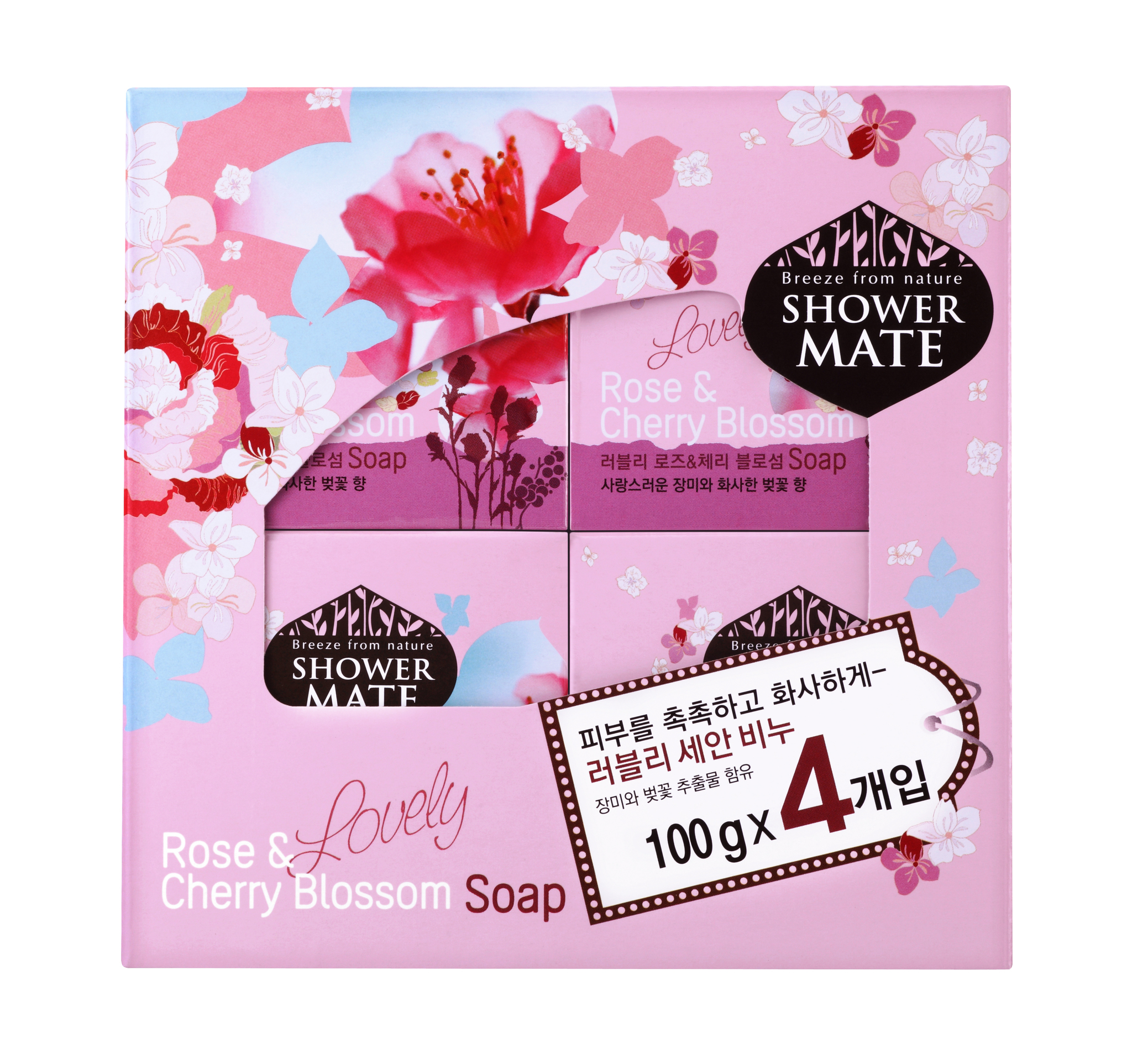 

Мыло косметическое Shower Mate Роза и вишневый цвет 4*100г (набор) 870112