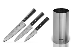 3 кухонных ножа Samura 67 Damascus и металлическая браш-подставка 72124423