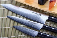 3 кухонных ножа Samura 67 Damascus и металлическая браш-подставка 72124423
