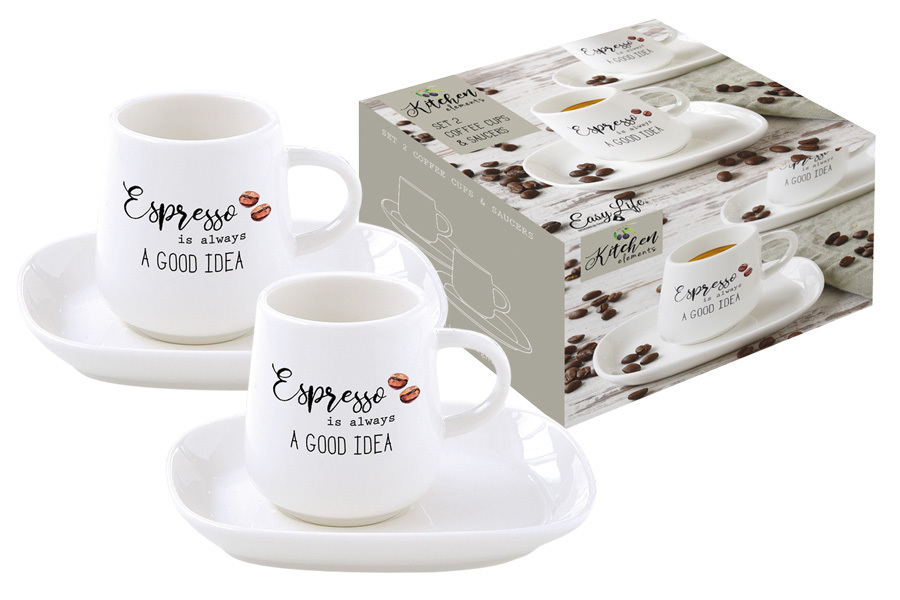 

Набор: 2 чашки + 2 блюдца для кофе Kitchen Elements в подарочной упаковке Easy Life AL-56203