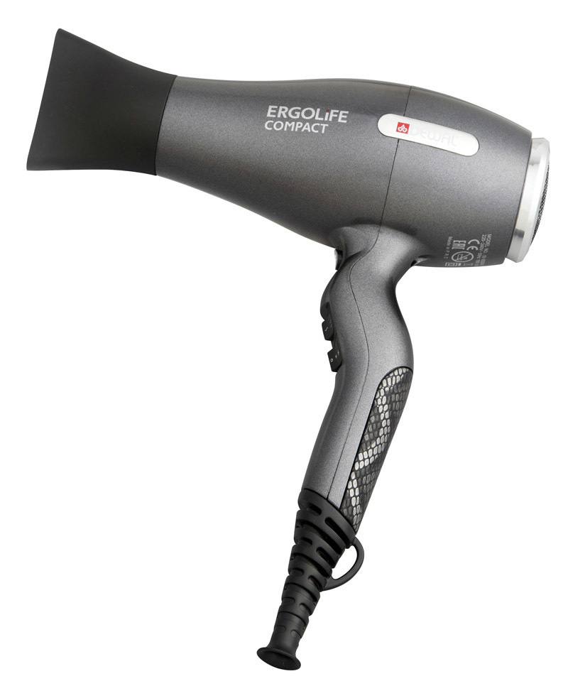 

Фен Dewal ErgoLife Compact, 2000 Вт, ионизация, 2 насадки, серый 03-002 Grafit