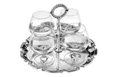 Набор бокалов для коньяка на подносе Queen Anne, 4шт, сталь, стекло, посеребрение QA-0/6845