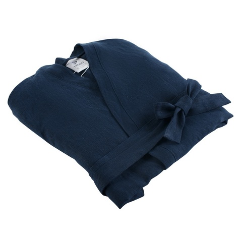 Халат из умягченного льна темно-синего цвета Tkano TK18-BR0005