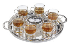Набор для чая Queen Anne: поднос, сахарница, ложка, 6 стаканов с подстаканниками, сталь, стекло, пос QA-0/6400