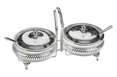 Набор из 2х вазочек для варенья с крышками и ложками Queen Anne, сталь, посеребрение QA-0/4332