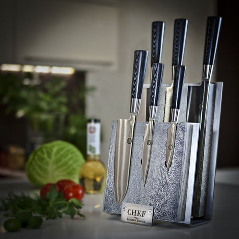 Подставка для ножей с магнитными держателями, ясень и сталь, Chef, CH-001/BLW