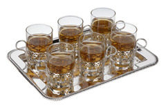 Набор стаканов с подстаканниками на подносе Queen Anne, 6шт, сталь, стекло, посеребрение QA-0/6324