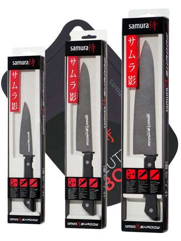 Комплект из 3 ножей Samura Shadow и разделочной доски 284757073
