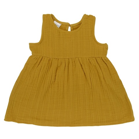 Платье без рукава из хлопкового муслина горчичного цвета из коллекции Essential 3-4Y Tkano TK20-KIDS-DRS0004