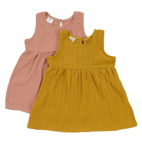 Платье без рукава из хлопкового муслина горчичного цвета из коллекции Essential 3-4Y Tkano TK20-KIDS-DRS0004