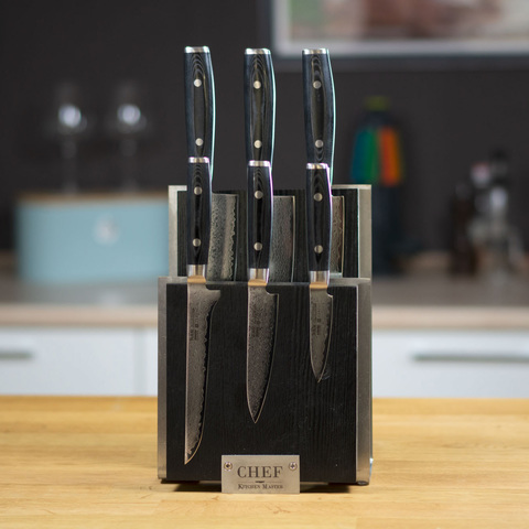 Комплект из 6 кухонных ножей (69 слоев) YAXELL RAN и подставки
