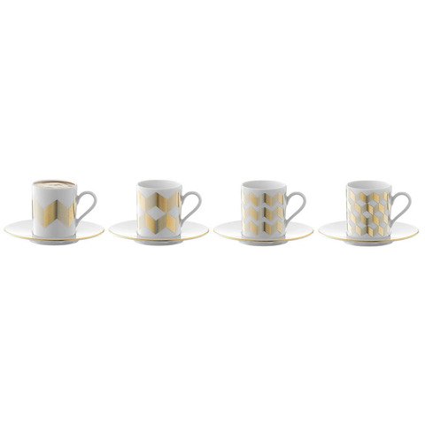 Набор из 4 чашек для кофе с блюдцами Signature Chevron, золото LSA International P055-01-146