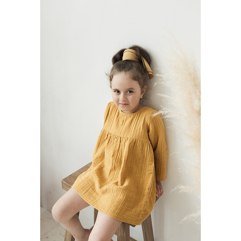 Платье с длинным рукавом из хлопкового муслина горчичного цвета из коллекции Essential 4-5Y Tkano TK20-KIDS-DRL0005