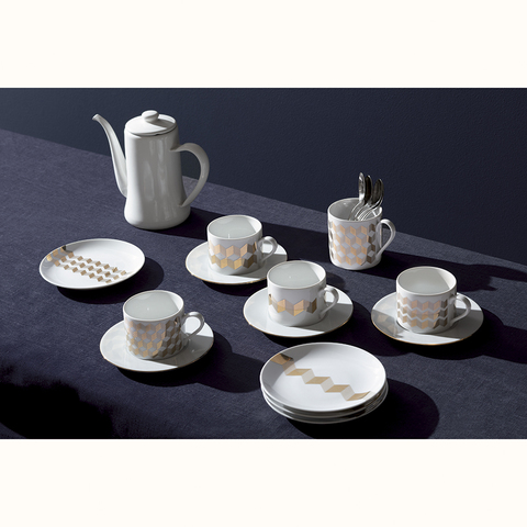 Набор из 4 чашек для чая с блюдцами Signature Chevron 250 мл, золото LSA International P034-11-146